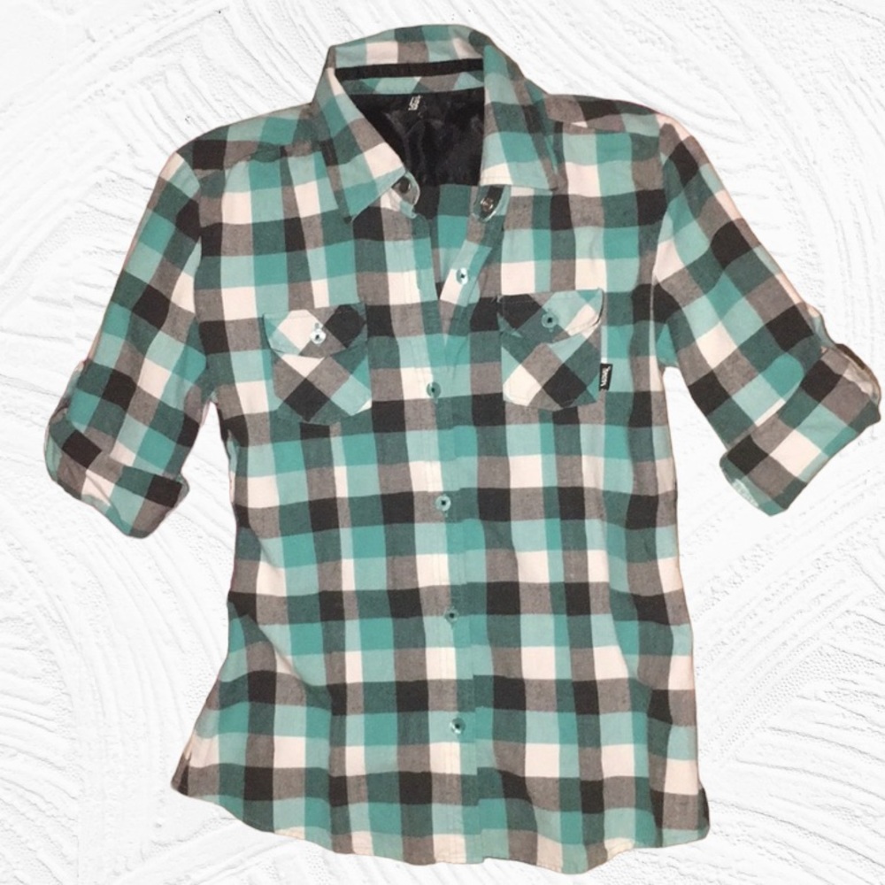 Vans roll up sleeves fitted plaid shirt